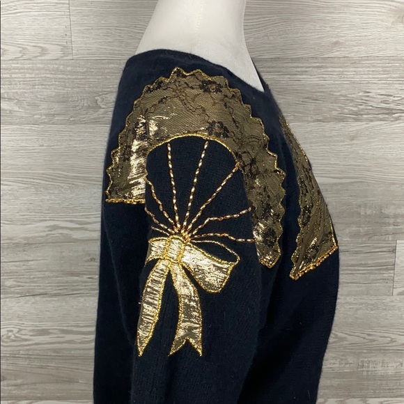 Leau Vive Angora Wool Vintage Gold Black Sweater - Picture 5 of 7